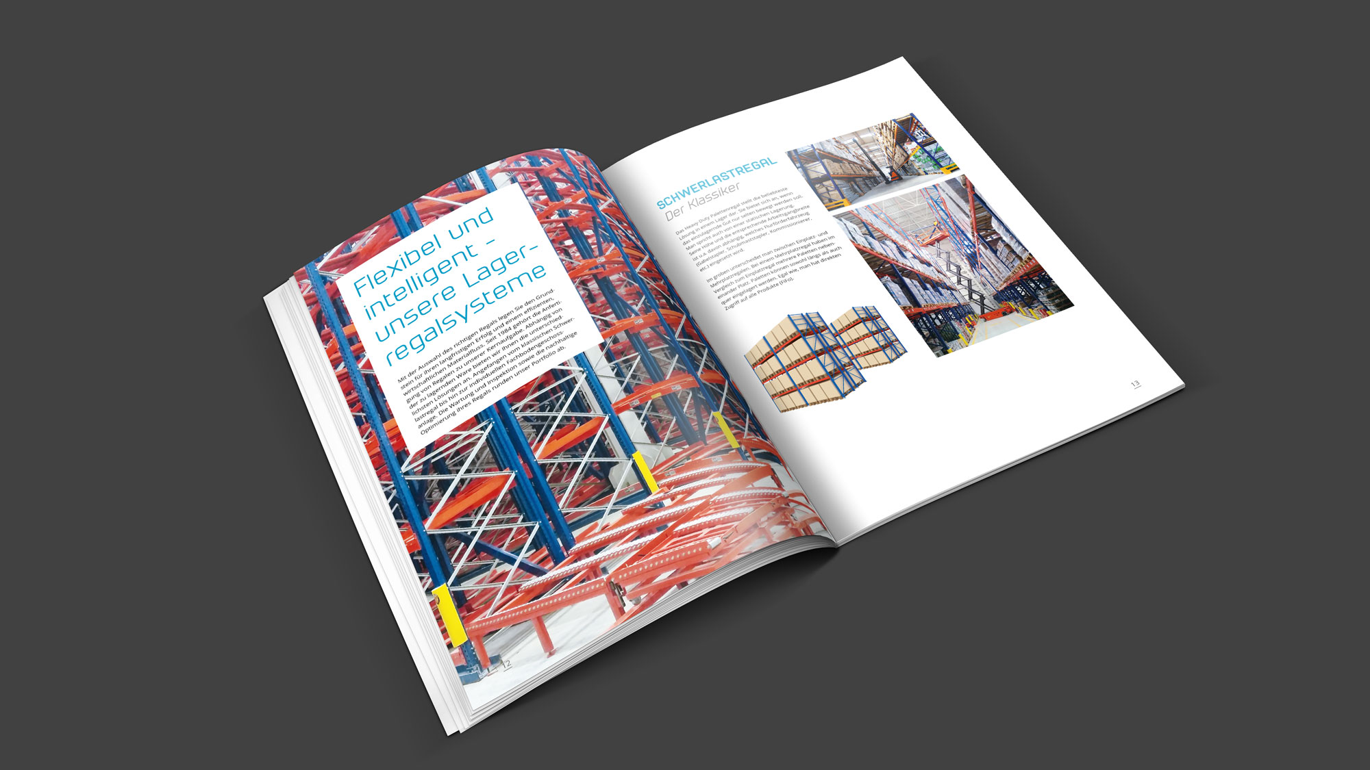 Unternehmens-Broschüre für Aysan Schwerlastregalsysteme. Design-Mockup