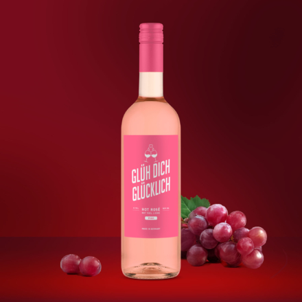 Eine Flasche Glüh-Dich-Glücklich-Rosé