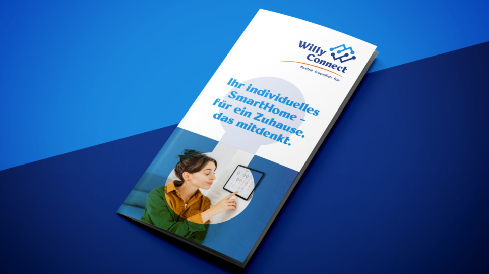 Design-Entwurf eines Flyers für Willy Connect SmartHome und Elektro-Technik.