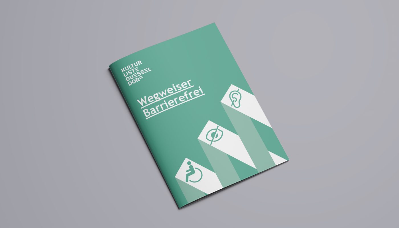 Barrierefreie Broschüre mit Informationen über die Barrierefreiheit in Düsseldorfer Kultureinrichtungen.